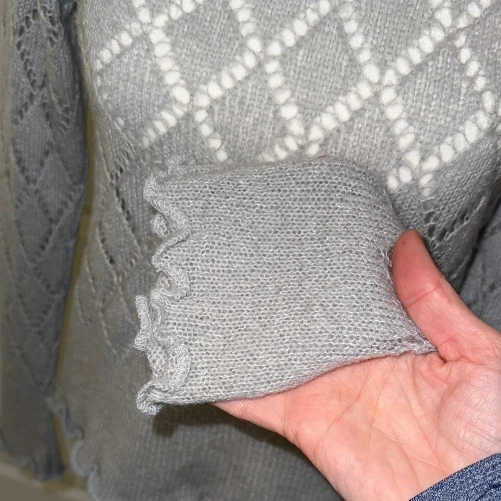 Julio Studio -Italy- Gray Cowl Neck Open Knit Women's Sweater, Medium